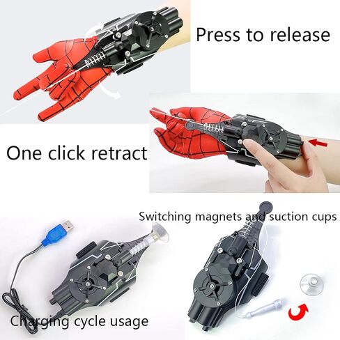 الاستكشاف بسهولة: Spider Web Shooter - قابل لإعادة الشحن عبر USB، نطاق 9.7 قدم، استرجاع بزر واحد، أكواب شفط مزدوجة الوظائف ومغناطيس in Saudi Arabia