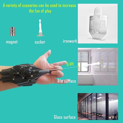 الاستكشاف بسهولة: Spider Web Shooter - قابل لإعادة الشحن عبر USB، نطاق 9.7 قدم، استرجاع بزر واحد، أكواب شفط مزدوجة الوظائف ومغناطيس in Saudi Arabia