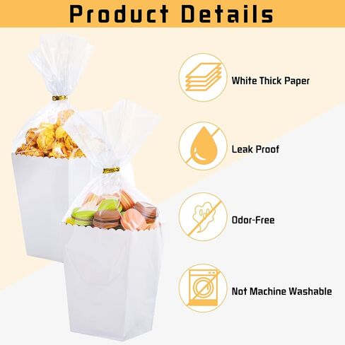 120 قطعة من علب الفشار الصغيرة، 2.2 × 4.2 × 3 بوصة، أكواب فشار ورقية صغيرة مع كيس سيلوفان شفاف، صناديق فشار بيضاء للاستعمال مرة واحدة للحفلات in Kuwait