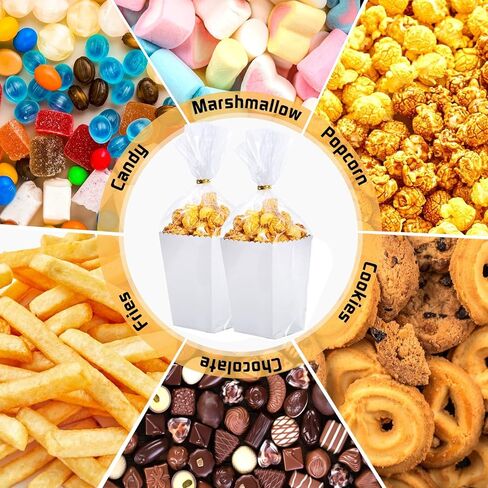 120 قطعة من علب الفشار الصغيرة، 2.2 × 4.2 × 3 بوصة، أكواب فشار ورقية صغيرة مع كيس سيلوفان شفاف، صناديق فشار بيضاء للاستعمال مرة واحدة للحفلات in Kuwait