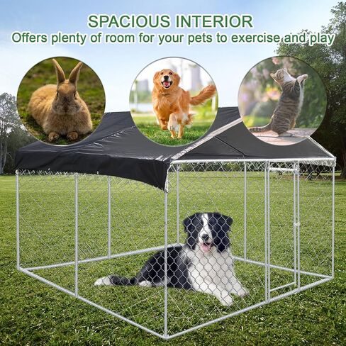 Large Outdoor Metal Dog Kennel with Waterproof Cover, Galvanized Steel Dog House, Dogs Cage & Dog Enclosures for Backyard Farm Use(9.8 * 9.8 * 5.6FT) in Kuwait