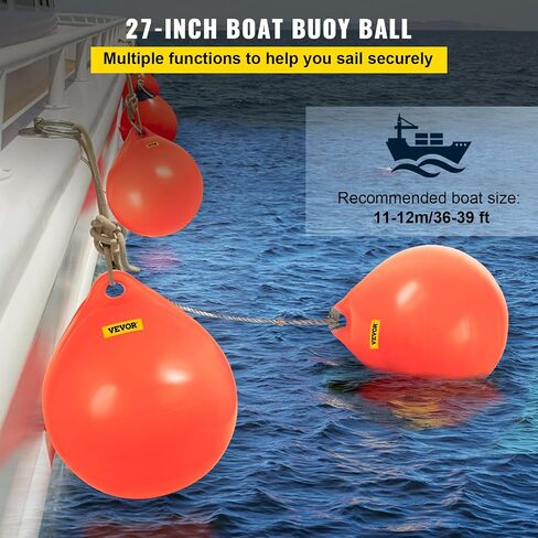 VEVOR Boat Buoy Ball, 27" Diameter Inflatable Heavy-Duty Marine-Grade Vinyl Marker Buoy, Round Boat Mooring Buoy, Anchoring, Rafting, Marking, Fishing, Orange in Saudi Arabia