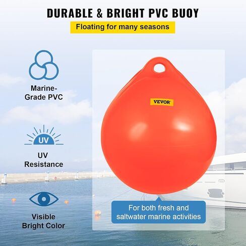 VEVOR Boat Buoy Ball, 27" Diameter Inflatable Heavy-Duty Marine-Grade Vinyl Marker Buoy, Round Boat Mooring Buoy, Anchoring, Rafting, Marking, Fishing, Orange in Saudi Arabia