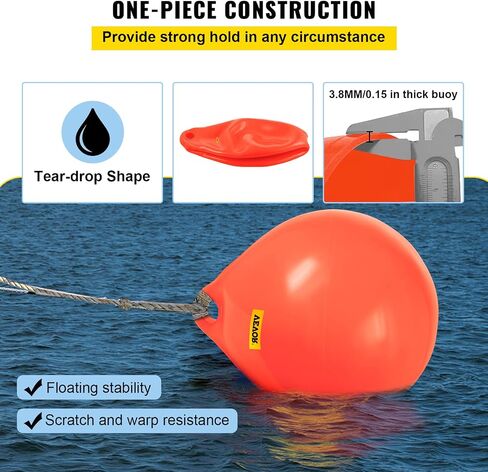 VEVOR Boat Buoy Ball, 27" Diameter Inflatable Heavy-Duty Marine-Grade Vinyl Marker Buoy, Round Boat Mooring Buoy, Anchoring, Rafting, Marking, Fishing, Orange in Saudi Arabia