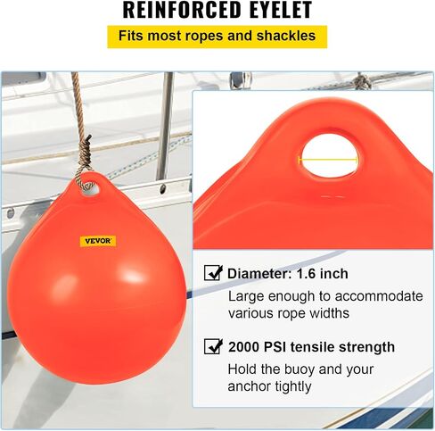 VEVOR Boat Buoy Ball, 27" Diameter Inflatable Heavy-Duty Marine-Grade Vinyl Marker Buoy, Round Boat Mooring Buoy, Anchoring, Rafting, Marking, Fishing, Orange in Saudi Arabia