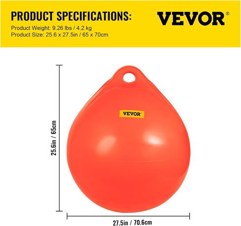 VEVOR Boat Buoy Ball, 27" Diameter Inflatable Heavy-Duty Marine-Grade Vinyl Marker Buoy, Round Boat Mooring Buoy, Anchoring, Rafting, Marking, Fishing, Orange in Saudi Arabia