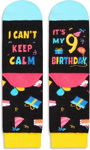 HAPPYPOP 9th Birthday Gifts for 9 Year Old Girls Boys, Gifts for Boys Girls Age 9, Crazy Silly Funny Socks for Kids, Kids Novelty Socks in Saudi Arabia
