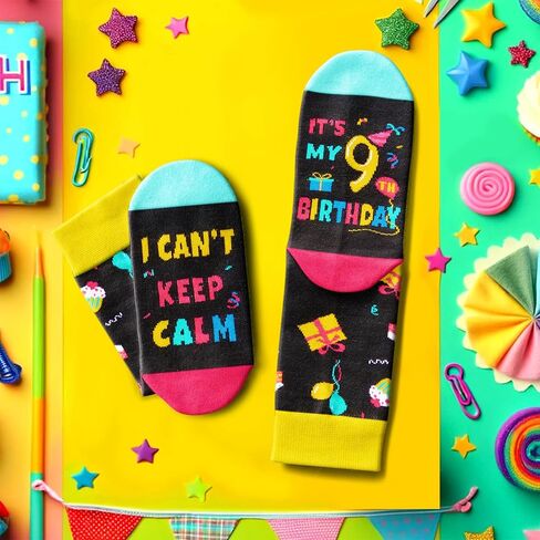 HAPPYPOP 9th Birthday Gifts for 9 Year Old Girls Boys, Gifts for Boys Girls Age 9, Crazy Silly Funny Socks for Kids, Kids Novelty Socks in Saudi Arabia