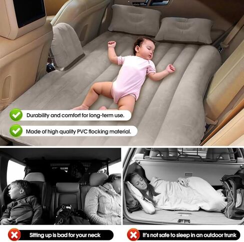 مرتبة هوائية للسيارة SUV - مرتبة هوائية سميكة وقابلة للنفخ للسيارة، مقعد خلفي لوسادة النوم، مرتبة خلفية للسيارة، سرير تخييم مدمج لسيارات الدفع الرباعي مع مضخة هواء 2 في 1، وسائد وحقيبة حمل - جيري in Kuwait