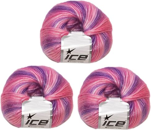 Ice Yarns Picasso Rainbow (3-Piece Pack) Blue, Purple, Green, Yellow, Orange, Pink Fuzzy with Subtle Sheen Yarn 44% Acrylic, 56% Polyester (3x1.76 Oz),(3x125 yds) in Kuwait