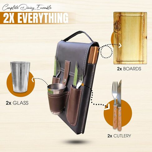 Inspirational Camping Set - Authentic PU Leather Design, Portable Camping Plates and Utensils - Ideal Picnic Plates and Utensils Set for Adventurers, Travel Plate and Utensil Set in Saudi Arabia