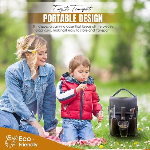 Inspirational Camping Set - Authentic PU Leather Design, Portable Camping Plates and Utensils - Ideal Picnic Plates and Utensils Set for Adventurers, Travel Plate and Utensil Set in Saudi Arabia