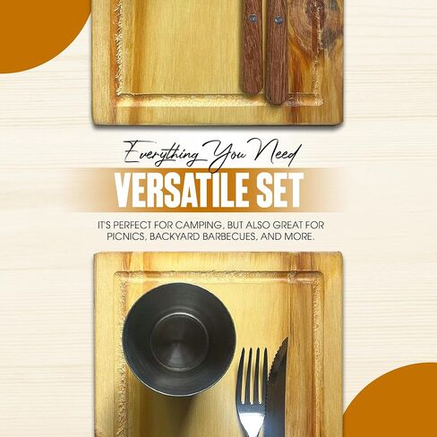Inspirational Camping Set - Authentic PU Leather Design, Portable Camping Plates and Utensils - Ideal Picnic Plates and Utensils Set for Adventurers, Travel Plate and Utensil Set in Saudi Arabia