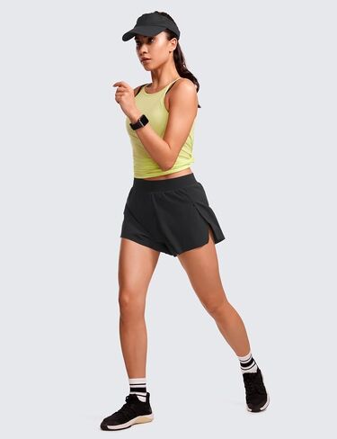 CRZ YOGA Running Shorts for Women High Waisted V Split Gym Workout Athletic Track Shorts with Mesh Liner Quick Dry in Saudi Arabia