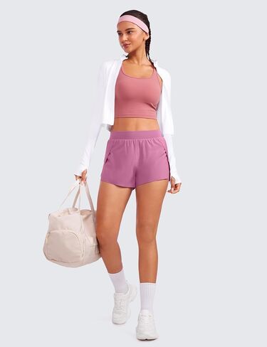 CRZ YOGA Running Shorts for Women High Waisted V Split Gym Workout Athletic Track Shorts with Mesh Liner Quick Dry in Saudi Arabia