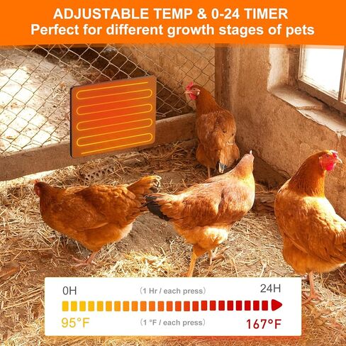 وسادة تدفئة للحيوانات الأليفة للقطط، سخان حظيرة الدجاج للكلاب 95-167 درجة فهرنهايت، درجة حرارة ومستوى طاقة قابلين للتعديل، مؤقت 0-24 ساعة، لوحة حرارية مقاومة للماء موفرة للطاقة للاستخدام الداخلي والخارجي in Kuwait