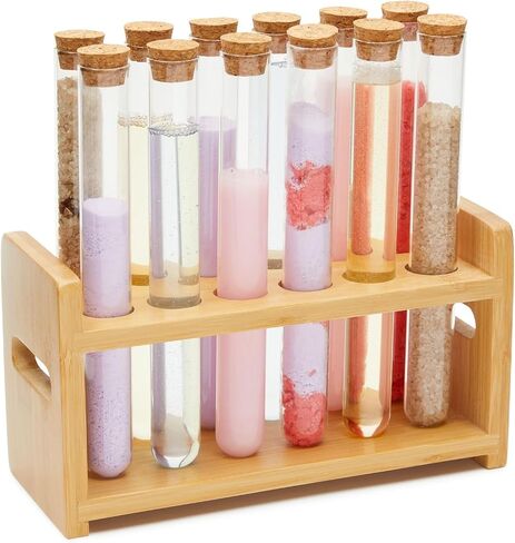 12 Glass Test Tubes with Bamboo Wooden Rack for Party Shot Glass, Spice, Candy in Saudi Arabia