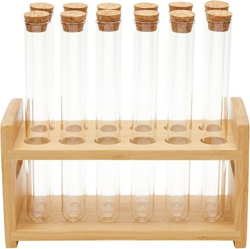 12 Glass Test Tubes with Bamboo Wooden Rack for Party Shot Glass, Spice, Candy in Saudi Arabia