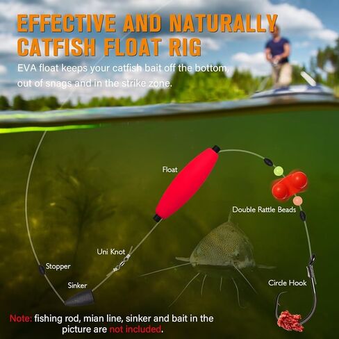 Dovesun Catfishing Tackle Making Kit Catfish Rig Accessories 102PCS/99PCS Catfish Tackle with Catfish Floats Catfish Hooks Swivels Fishing Bells in Saudi Arabia