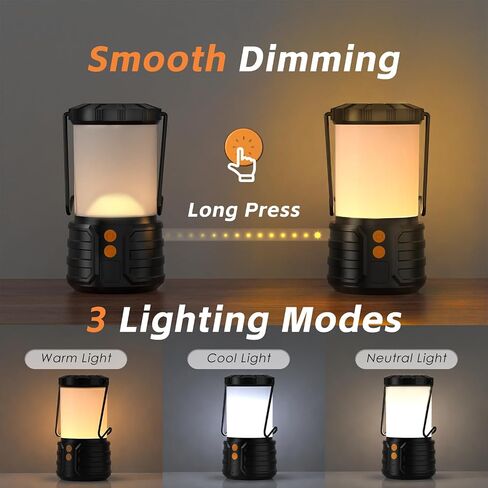 LED Rechargeable Camping Lantern, 4000 mAh Capacity, IPX4 Water Resistant Tent Light, 3 Lighting Modes, Lanterns for Power Outages, Emergency, Hurricane in Saudi Arabia