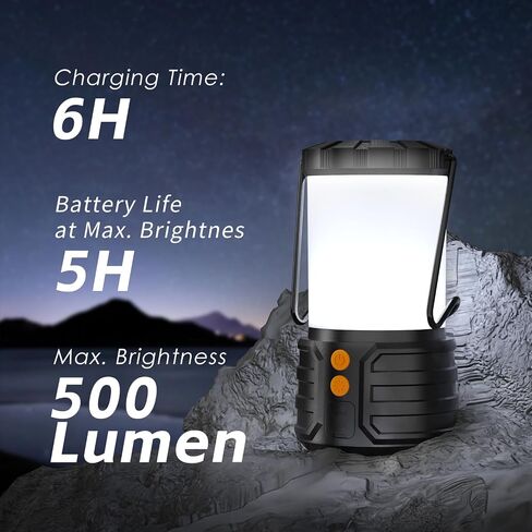 LED Rechargeable Camping Lantern, 4000 mAh Capacity, IPX4 Water Resistant Tent Light, 3 Lighting Modes, Lanterns for Power Outages, Emergency, Hurricane in Saudi Arabia