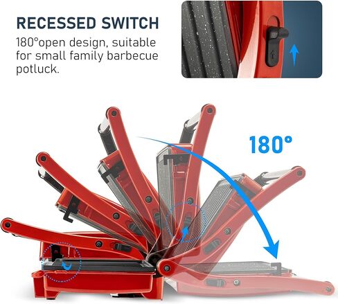 صانعة الساندوتشات من بانيني جريل، عصارة بانيني مع غطاء قفل وأضواء مؤشر، عصارة بانيني صغيرة مكونة من شريحتين، صانعة الجبن المشوي، تفتح 180 درجة لأي حجم، مقبض بارد الملمس، أحمر in Kuwait
