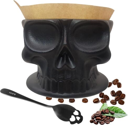 Skull Pour Over Coffee Maker,V60 Ceramic Coffee Dripper,2 Cups,Goth Decor,Gifts for Skull Lovers & for Women,Microwave & Dishwasher Safe (Black) in Saudi Arabia