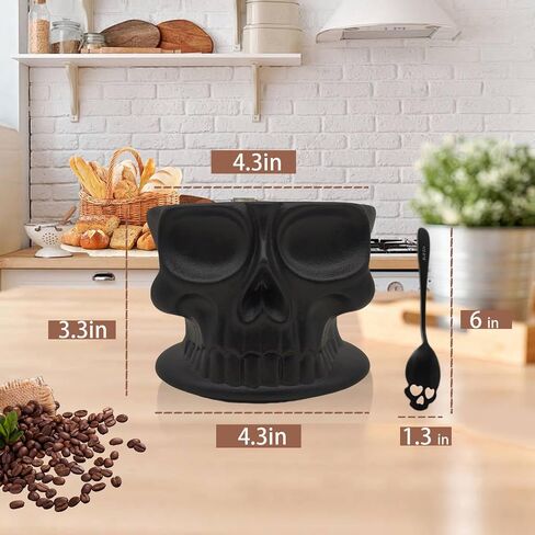 Skull Pour Over Coffee Maker,V60 Ceramic Coffee Dripper,2 Cups,Goth Decor,Gifts for Skull Lovers & for Women,Microwave & Dishwasher Safe (Black) in Saudi Arabia