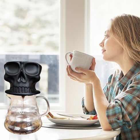 Skull Pour Over Coffee Maker,V60 Ceramic Coffee Dripper,2 Cups,Goth Decor,Gifts for Skull Lovers & for Women,Microwave & Dishwasher Safe (Black) in Saudi Arabia