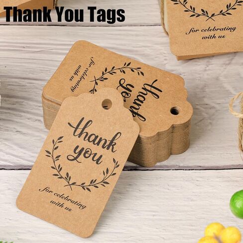 Koogel 200PCS Thank You Tags, Gift Tags with Strings Hanging Label Brown Paper Tags for Wedding Bridal Party Baby Shower Invitation Thanksgiving in Saudi Arabia