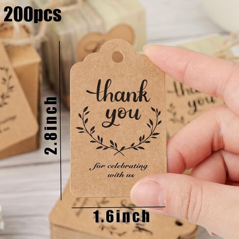 Koogel 200PCS Thank You Tags, Gift Tags with Strings Hanging Label Brown Paper Tags for Wedding Bridal Party Baby Shower Invitation Thanksgiving in Saudi Arabia