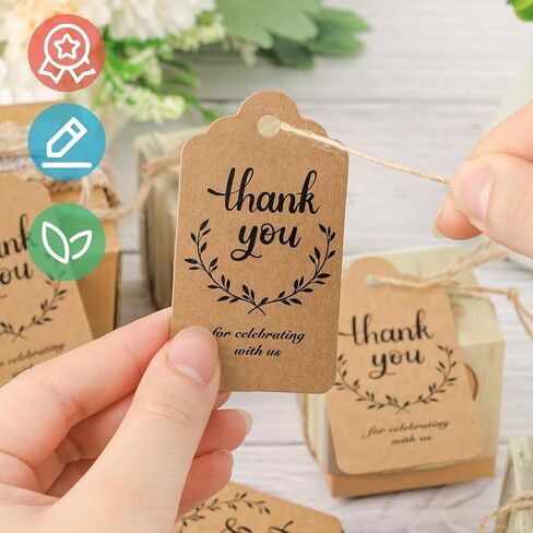 Koogel 200PCS Thank You Tags, Gift Tags with Strings Hanging Label Brown Paper Tags for Wedding Bridal Party Baby Shower Invitation Thanksgiving in Saudi Arabia
