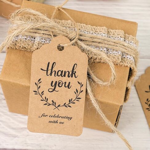 Koogel 200PCS Thank You Tags, Gift Tags with Strings Hanging Label Brown Paper Tags for Wedding Bridal Party Baby Shower Invitation Thanksgiving in Saudi Arabia