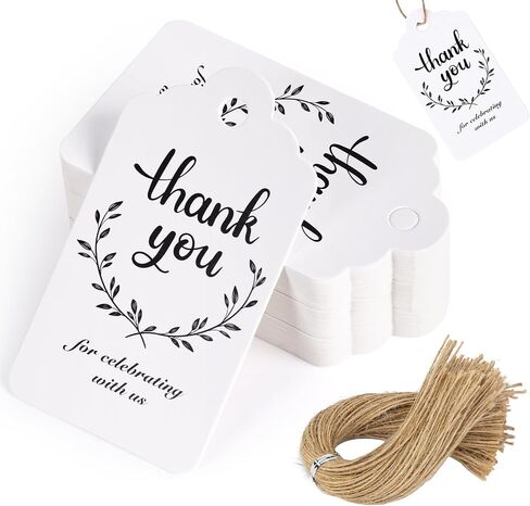 Koogel 200PCS Thank You Tags, Gift Tags with Strings Hanging Label Brown Paper Tags for Wedding Bridal Party Baby Shower Invitation Thanksgiving in Saudi Arabia