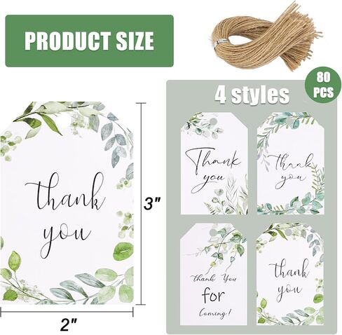 VGOODALL 80PCS Thank You Gift Tags, Thank You Tags with String 2" x 3" Gift Hanging Labels for Wedding Birthday Baby Shower Party Favors in Saudi Arabia