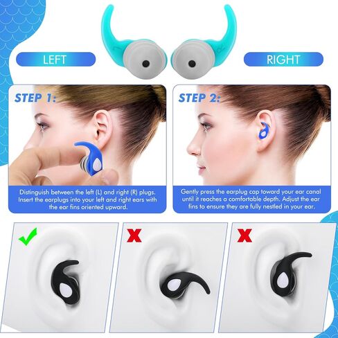 سدادات الأذن للسباحة 3 أزواج من البالغين والأطفال، سدادات أذن للسباحين، سدادات أذن للسباحين للرجال والنساء، سدادات أذن سيليكون مقاومة للماء للسباحة والغطس والاستحمام وركوب الأمواج (فيروزي برتقالي وردي) in Kuwait