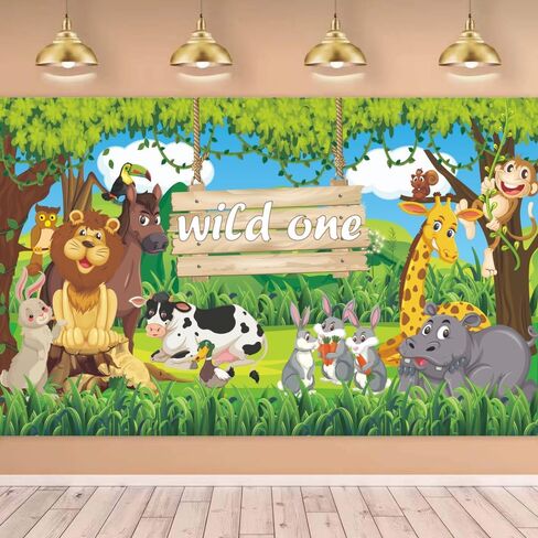 Wild Ones Jungle Backdrop Safari One 1st عيد ميلاد صبي راية فتاة التصوير الخلفيات صورة كشك العودة قطرة in Kuwait