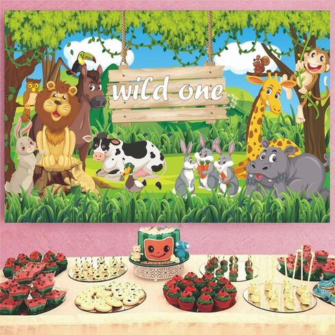 Wild Ones Jungle Backdrop Safari One 1st عيد ميلاد صبي راية فتاة التصوير الخلفيات صورة كشك العودة قطرة in Kuwait