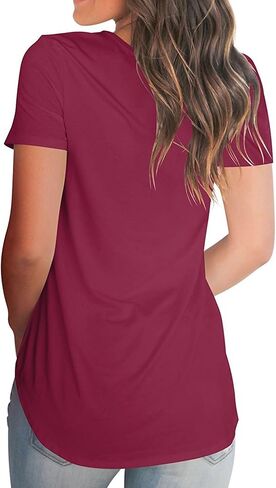 تي شيرت نسائي صيفي برقبة على شكل حرف V فضفاض بحاشية منحنية وأكمام قصيرة in Kuwait