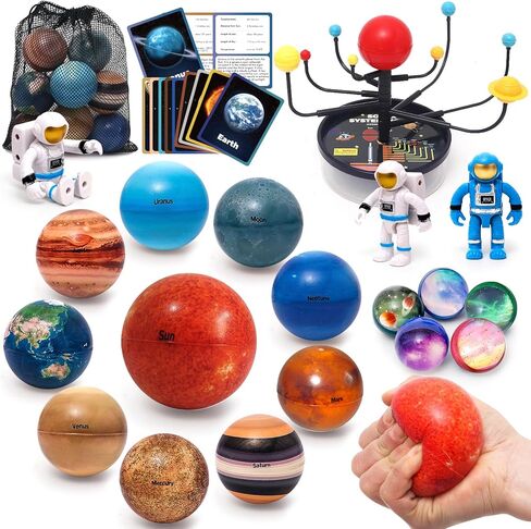 Wooden Solar System Model Board with Sun Stress Ball Astronauts Planet Flash Card Educational Montessori Toys Space Sensory Toys STEM Kits Christmas Birthday Gift for Kids Ages 3-8 in Kuwait