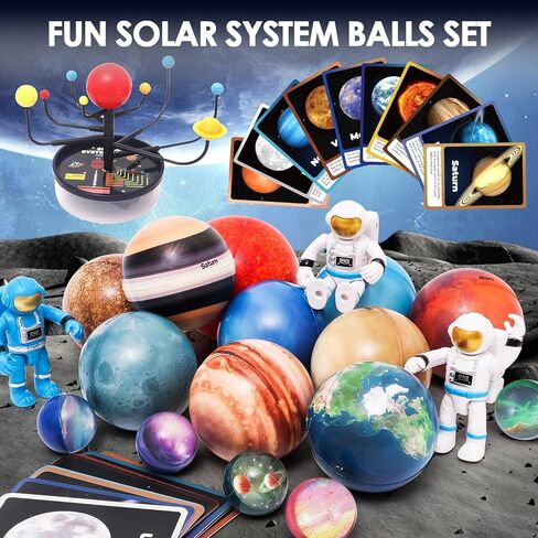 Wooden Solar System Model Board with Sun Stress Ball Astronauts Planet Flash Card Educational Montessori Toys Space Sensory Toys STEM Kits Christmas Birthday Gift for Kids Ages 3-8 in Kuwait