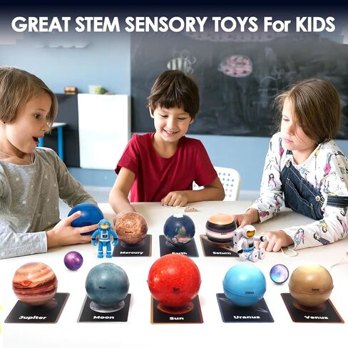 Wooden Solar System Model Board with Sun Stress Ball Astronauts Planet Flash Card Educational Montessori Toys Space Sensory Toys STEM Kits Christmas Birthday Gift for Kids Ages 3-8 in Kuwait