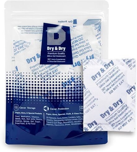 Dry & Dry 200 Gram [10 Packets] Premium Silica Gel Packets Desiccant Dehumidifiers - Rechargeable Fabric Silica Packets, Silica Gel Packs, Silica Gel in Saudi Arabia