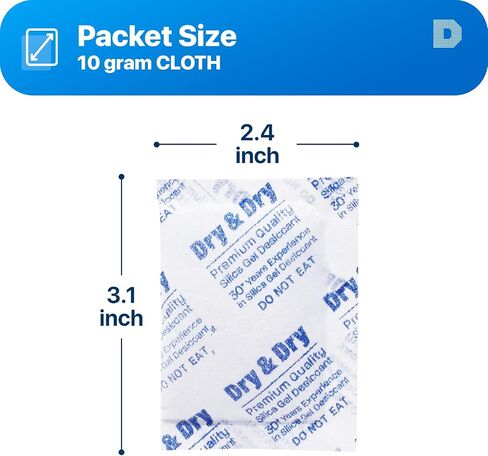 Dry & Dry 200 Gram [10 Packets] Premium Silica Gel Packets Desiccant Dehumidifiers - Rechargeable Fabric Silica Packets, Silica Gel Packs, Silica Gel in Saudi Arabia