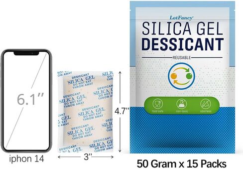 LotFancy Silica Gel Packets, 50 Gram 15 Packs Rechargeable Desiccant Packs for Storage, Moisture Absorber Drying Bags with Orange Indicator, Non-Toxic in Saudi Arabia