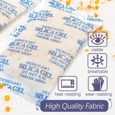 LotFancy Silica Gel Packets, 50 Gram 15 Packs Rechargeable Desiccant Packs for Storage, Moisture Absorber Drying Bags with Orange Indicator, Non-Toxic in Saudi Arabia