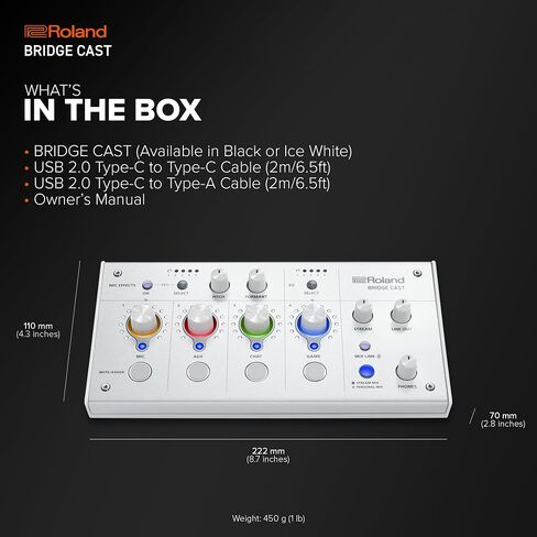خلاط ألعاب Roland BRIDGE CAST Dual Bus باللون الأبيض الثلجي | واجهة تدفق الصوت الاحترافية وخلاط الألعاب عبر الإنترنت | أجهزة 32 بت DSP | اتصال USB-C بنظام Windows وMac | مدخل XLR للميكروفونات in Saudi Arabia