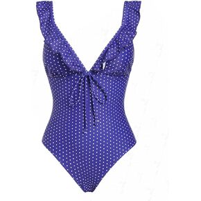 seamoly Vintage Striped Ruffles Trim Tied Plunging Neck One-Piece Swimsuit in Kuwait