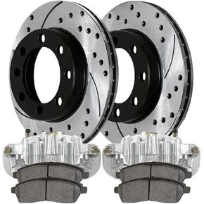 AutoShack Rear Drilled & Slotted Brake Rotors Ceramic Brake Pads Calipers | Replacement for Ford Excursion 2000-2004 F-250 Super Duty F-350 Super Duty | E-Coated | 8-PC Brake Kit | ShadowGuard in Kuwait
