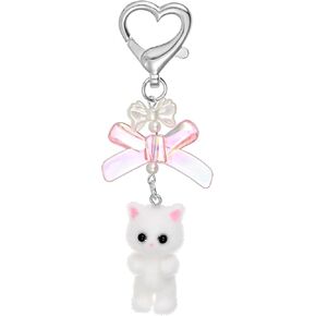 Fuzzy Cat Keychain Cute White Keychain Aesthetic Y2k Kitty Cat Stuff Decor Kawaii Heart Bow Pendent Key Chain Bag Purse Charm Funny Gifts for Cat Lovers Women Teen Girls Stocking Stuffers in Saudi Arabia